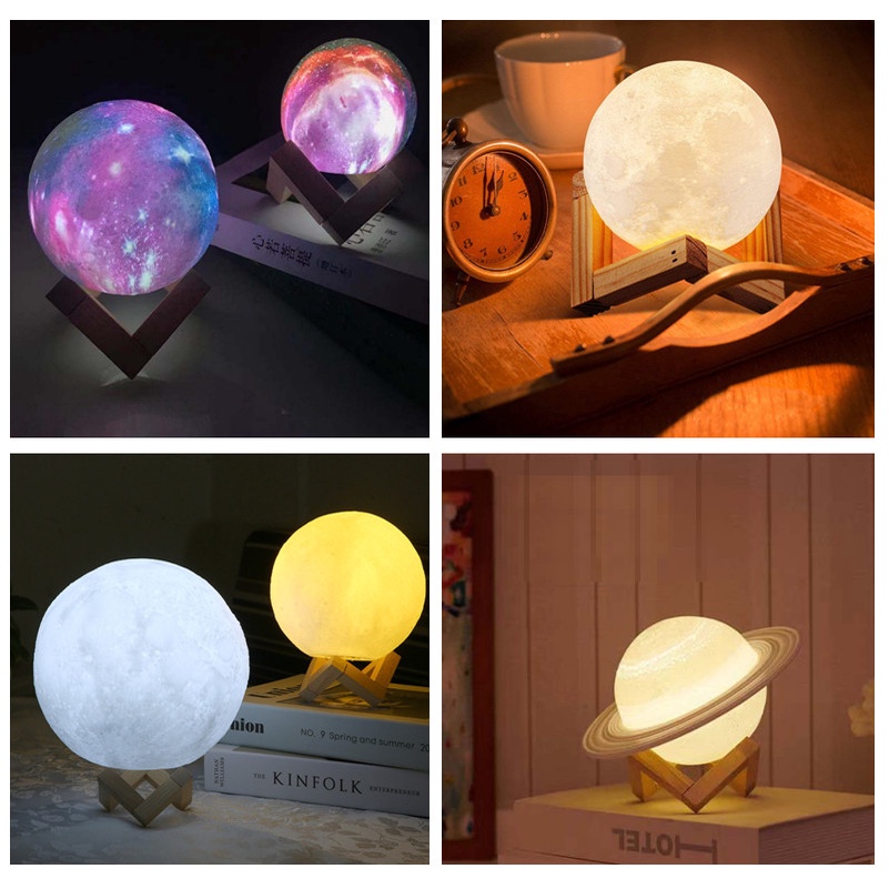 Bộ đèn ngủ MoonLight Mặt Trăng kèm chân đế gỗ nhiều mẫu