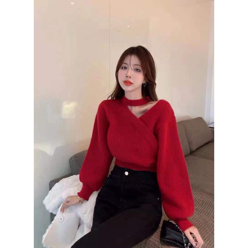 DUNEA Áo sweater cổ chữ V phong cách cổ điển dành cho nữ