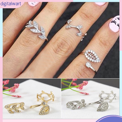Bộ 3 nhẫn đeo khớp ngón tay hình lá dát đá sáng bóng sang trọng