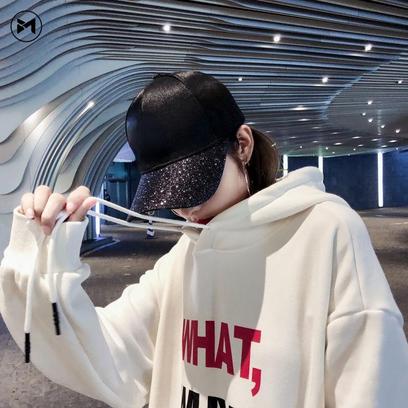 Mũ Lưỡi Trai Cotton Satin Chống Nắng Đính Sequin Chữ Thời Trang Hip Hop Phiên Bản Hàn Quốc