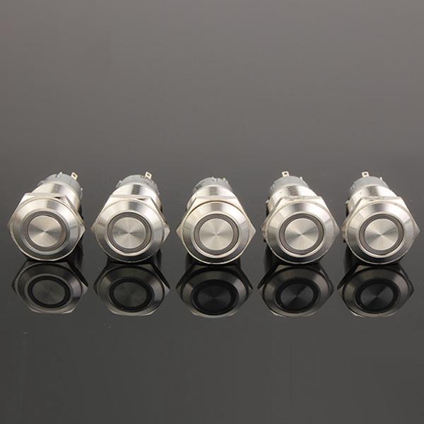 12V 16mm Latching Angel Eye LED Push Button Switch Flat Head Metal illuminated