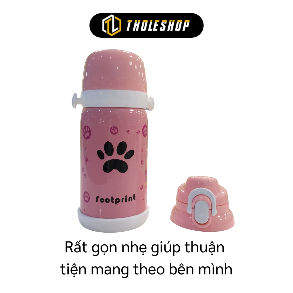 Bình Nước Cho Bé - Bình Nước Giữ Nhiệt Hình Bàn Chân Chó 600ml Kèm Cốc Và Dây Đeo 8032
