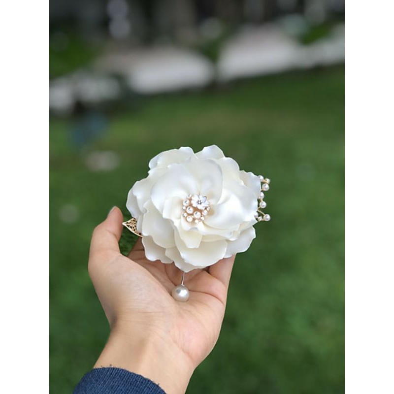 Hoa cài áo satin lụa hoa nhài