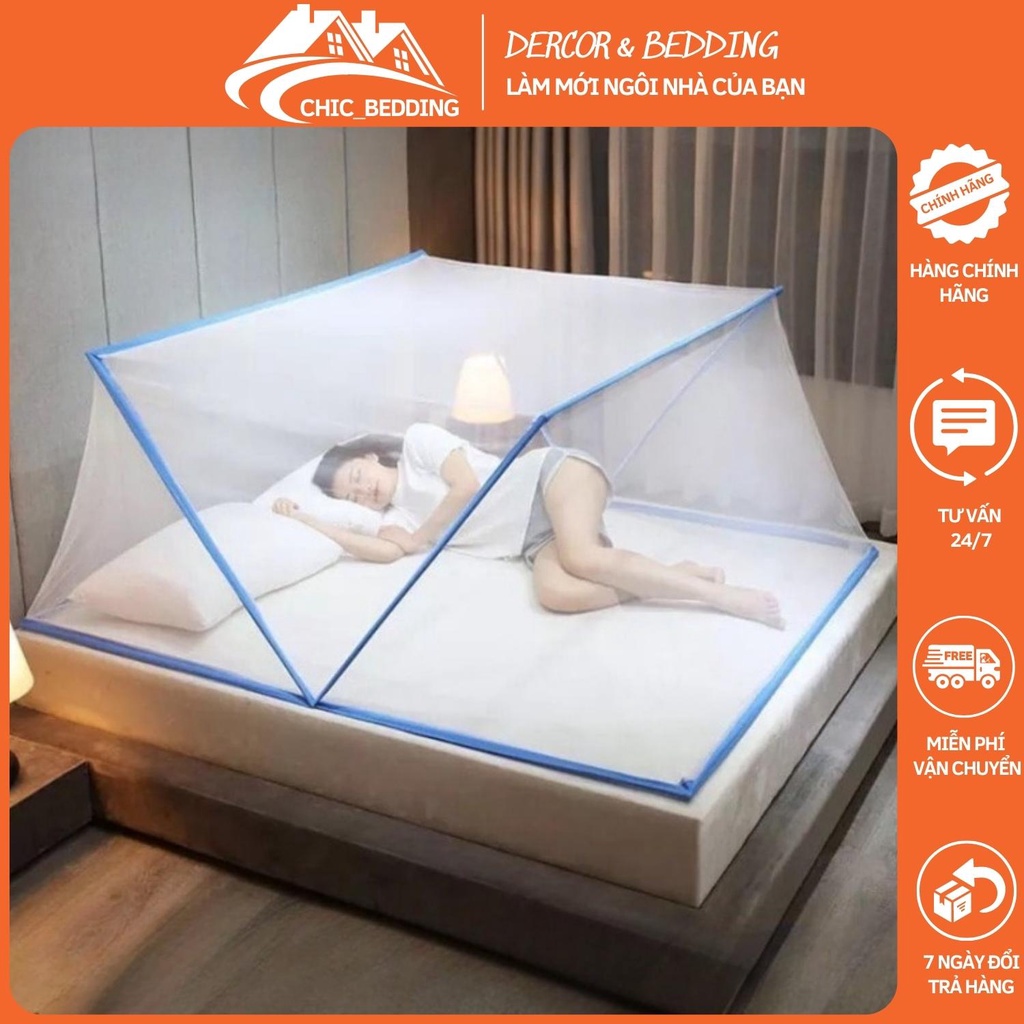 Màn chụp gấp gọn thông minh, mùng chụp tự bung đỉnh chóp đỉnh vuông 1m2 1m6 1m8 2m2