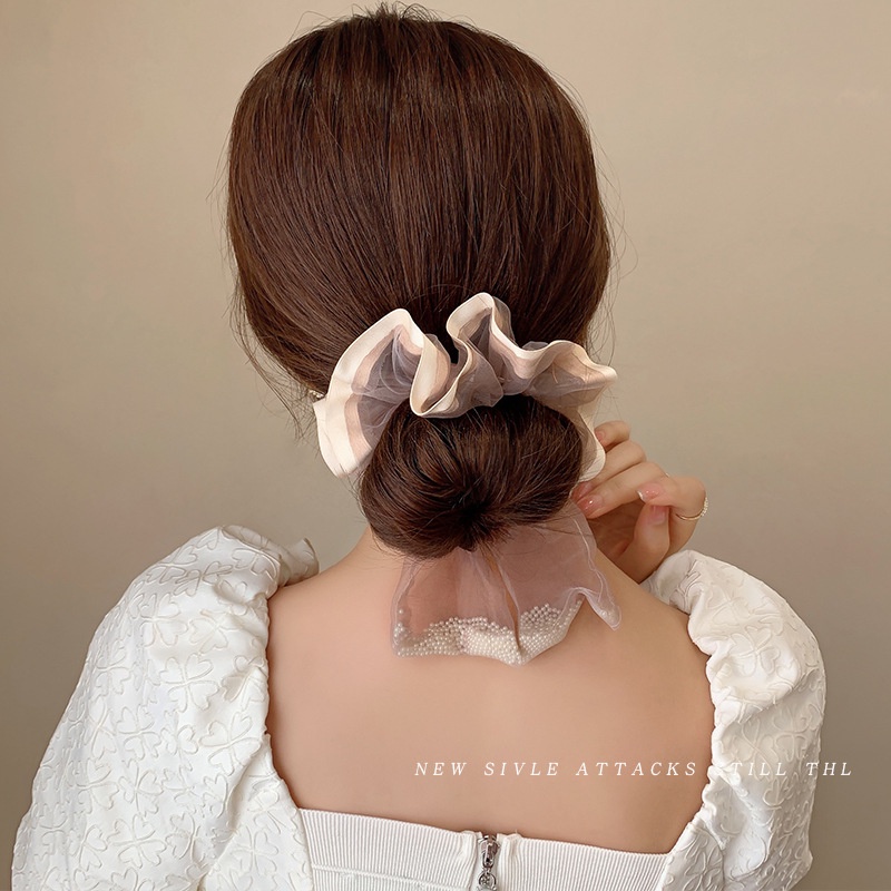 Dây Cột Tóc Lưới Đính Ngọc Trai Nhân Tạo Thời Trang Hàn Quốc