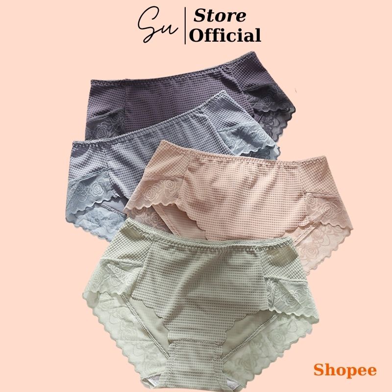 Quần Lót Nữ Cotton Viền Ren SU Official, Quần Xì Ren Nâng Mông 2097