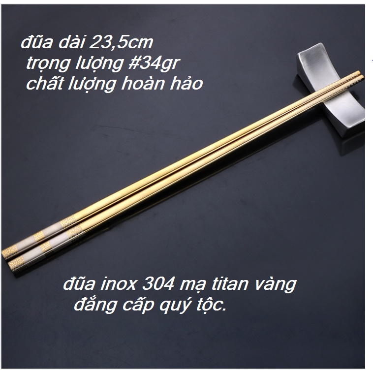 Set 2 đôi Đũa INOX 304 Mạ TiTan Vàng- Xám Chống Trượt Phong Cách Nhật Hàn - Đũa Cao Cấp Hoa Văn Sang Trọng.