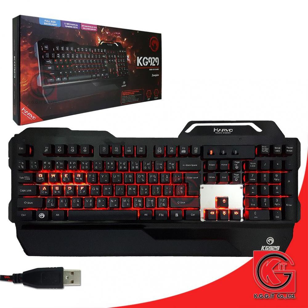 Bàn Phím Cơ MARVO KG-929 Led RGB -Tích hợp 12 phím cơ Blue Switch- Thiết kế chắc chắn dành cho game thủ