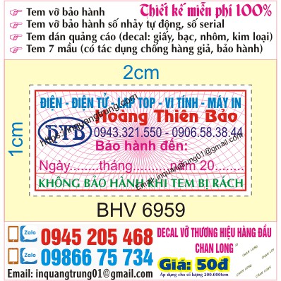 In tem bảo hành tại Bà Rịa – Vũng Tàu