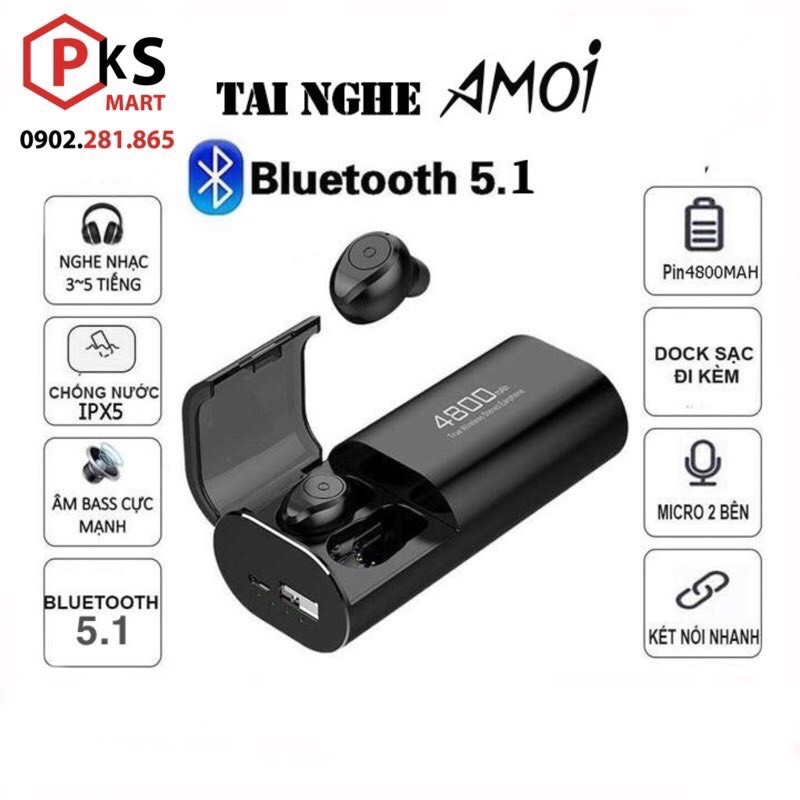 Tai Nghe không dây Bluetooth mini Amoi S11 - F9 - F9 Pro 2021 Bản QUỐC TẾ Nút Bấm Pin 4800Mah Kiêm Sạc dự phòng