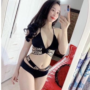 Bikini # Đồ Bơi Đi Biển Hai Mảnh Áo Moschino Chéo, Quần chéo tam giác HM-032