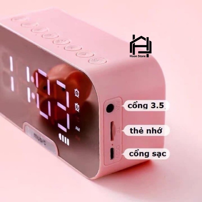 Loa đồng hồ đa chức năng HSON, loa bluetooth mini kiêm đồng hồ, báo thức, nghe FM, hiện thị đèn led màn hình tráng gương