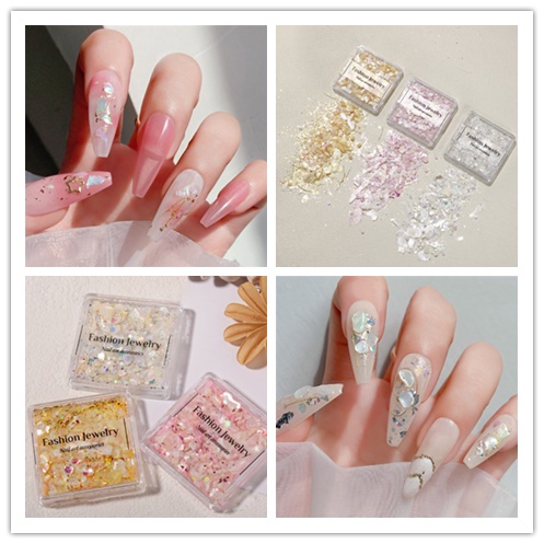 Cod Qipin Phụ Kiện Trang Trí Móng Tay Nghệ Thuật Kim Sa Pha Lê Siêu Mỏng Hình Vỏ Sò Màu Sắc Thần Kỳ Hàn Quốc