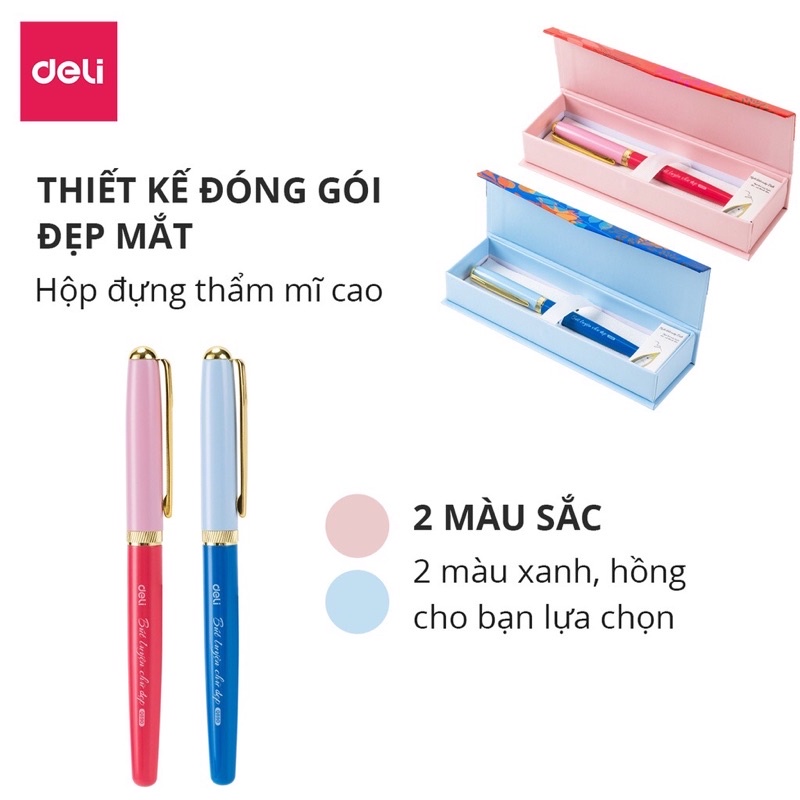 Bút máy kim loại Deli - Thiết kế trẻ trung, ngòi bút chất lượng cao, màu sắc hiện đại - Có hộp đựng - CQ890