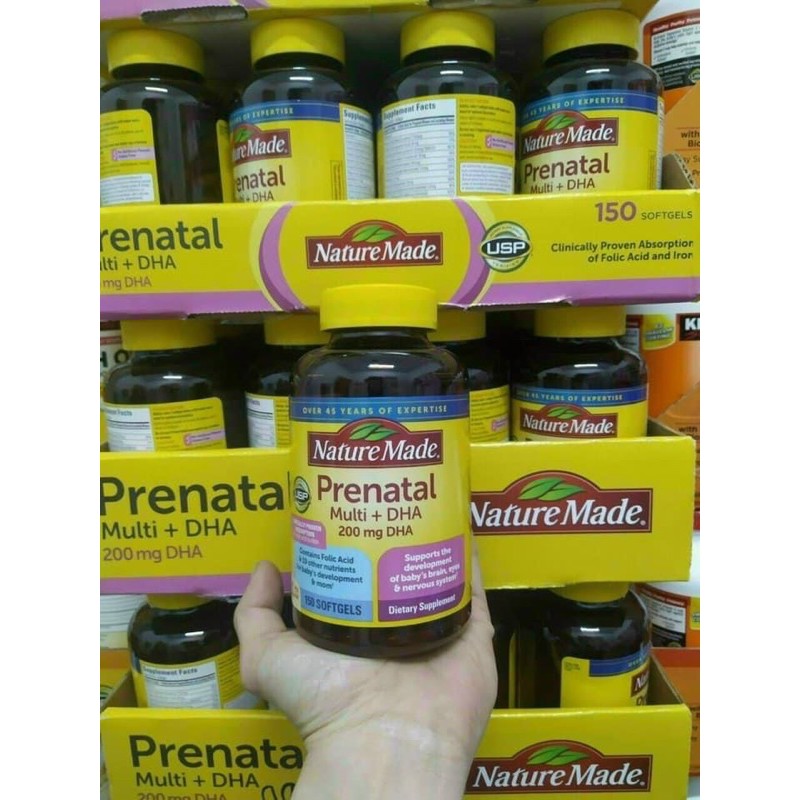 Prenatal bầu Mỹ - Nature made prenatal Multi DHA 150 viên cho bà bầu