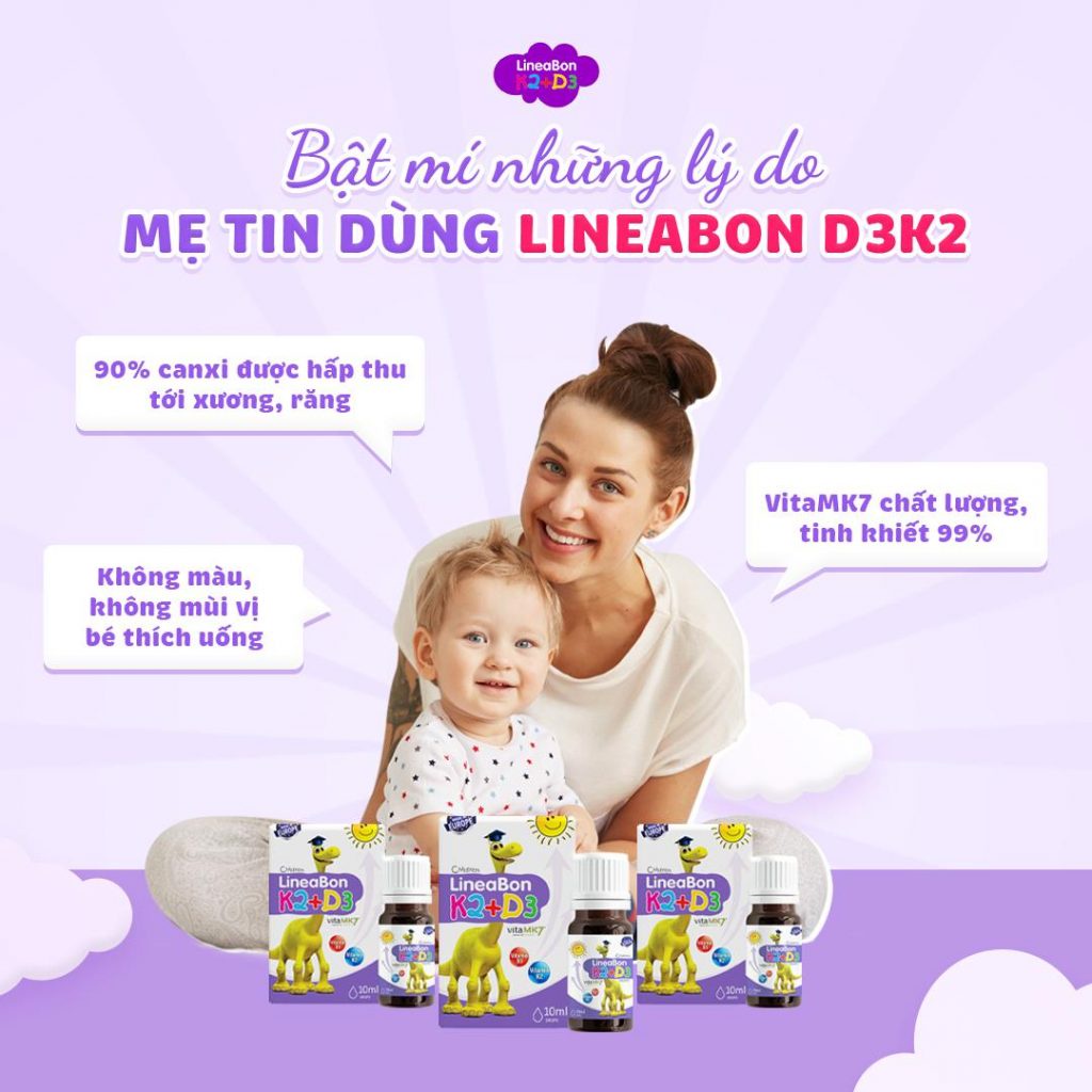 LineaBon D3K2 bổ sung vitamin D3 và K2-MK7, hỗ trợ bé hấp thu canxi, phát triển chiều cao (DT 10ml)