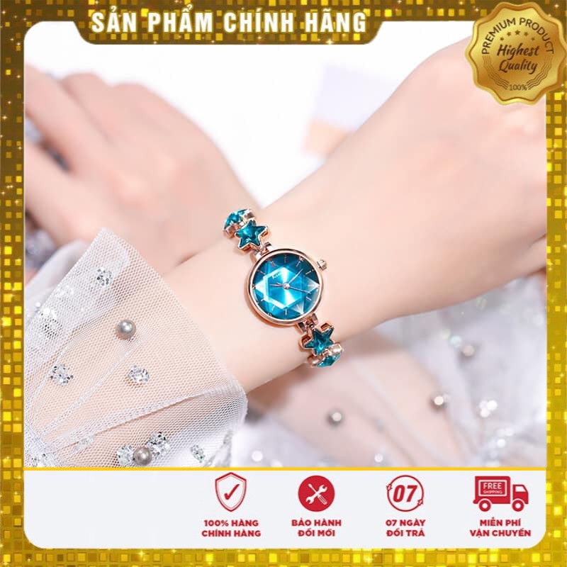 [ Cực Xinh ] Đồng Hồ Nữ Kimio 6328 Hàng Chính Hãng Dây Kim Loại Nhỏ Xinh Lắc Sao - Màu Xanh Dương