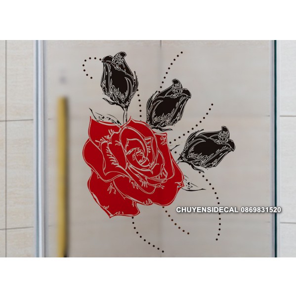 Decal Dán Kính Cao Cấp - Hoa Hồng Đỏ Huyền Bí ( 60x58cm )