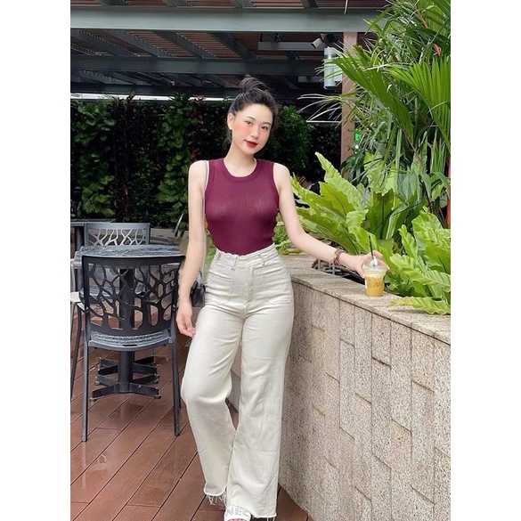 Quần jeans trắng ống rộng