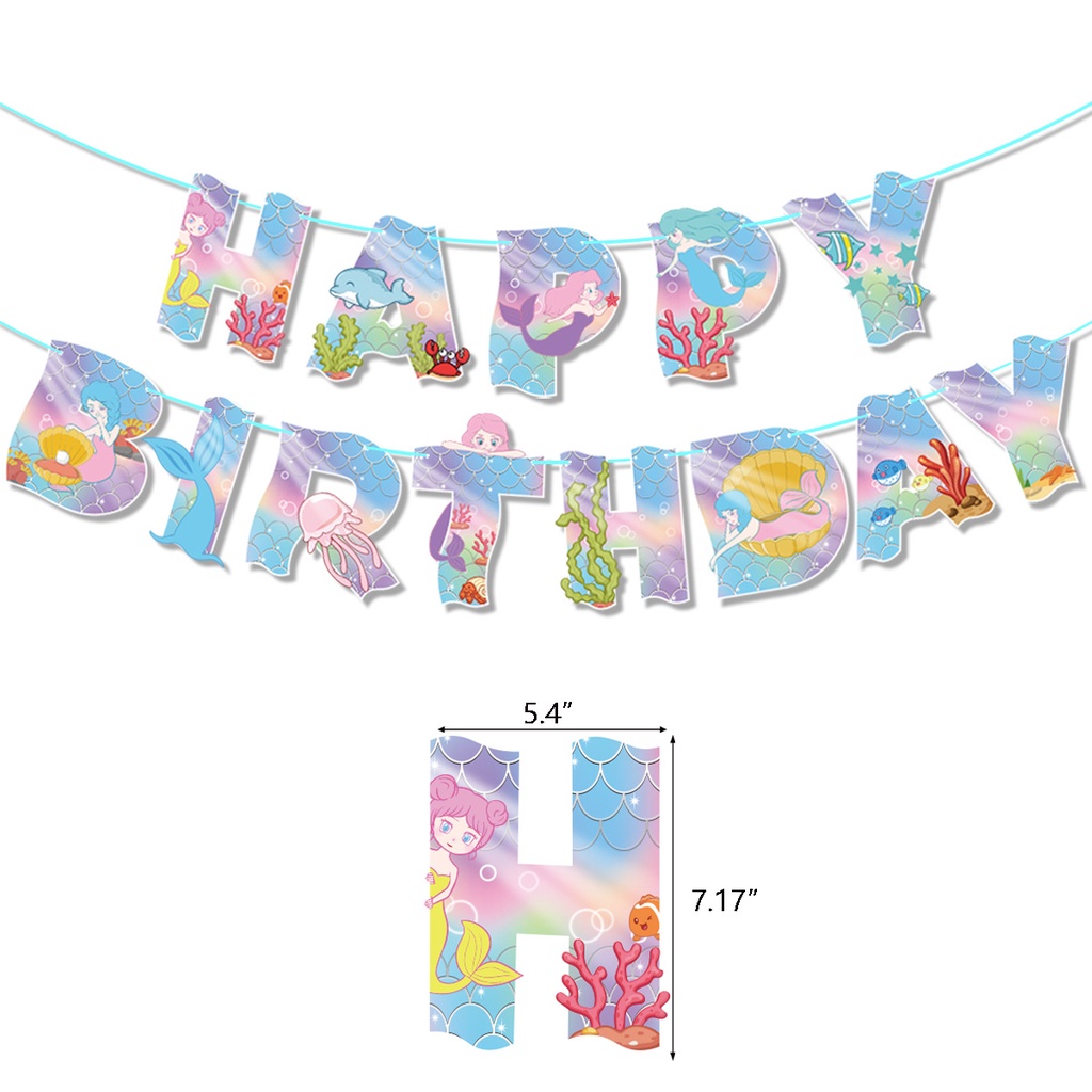 1 Set Banner Trang Trí Bánh Kem Chủ Đề Nàng Tiên Cá Biển