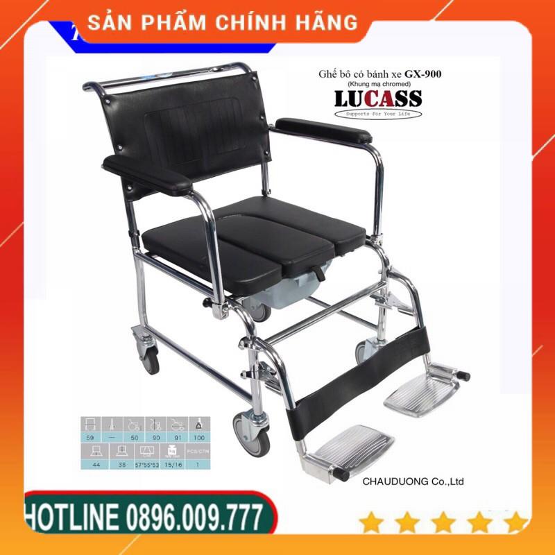 Ghế bô vệ sinh Lucass GX-900 Có Đệm, Bánh Xe, Chỗ Gác Chân - Dùng Như 1 Chiếc Xe Lăn
