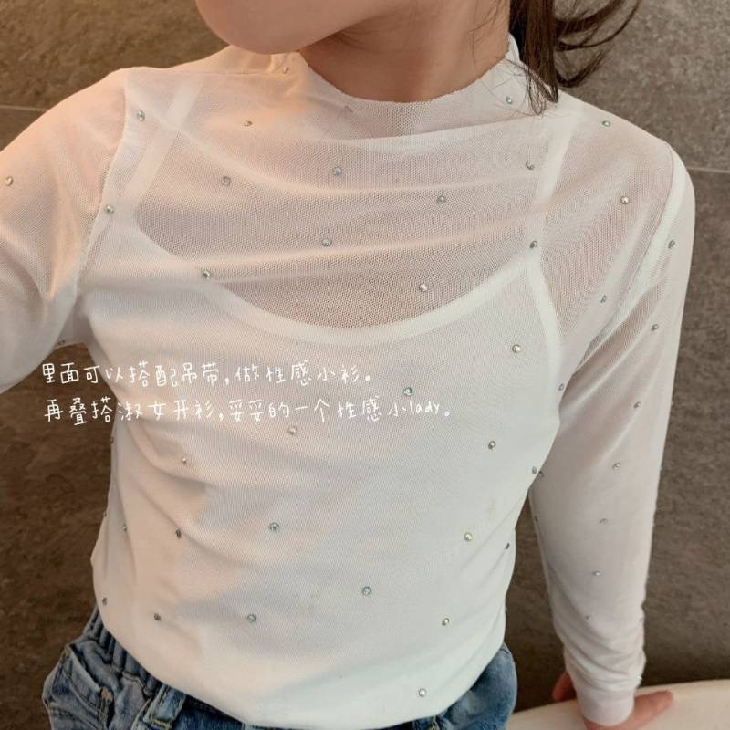 Áo Kiểu Tay Dài Phối Ren Lưới Đính Đá Thời Trang Xinh Xắn Cho Nữ