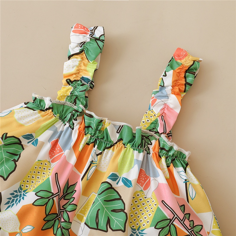 Set đồ 2 mảnh Mikrdoo gồm áo hai dây in hình hoa + quần short màu vàng phong cách mùa hè thời trang cho bé gái