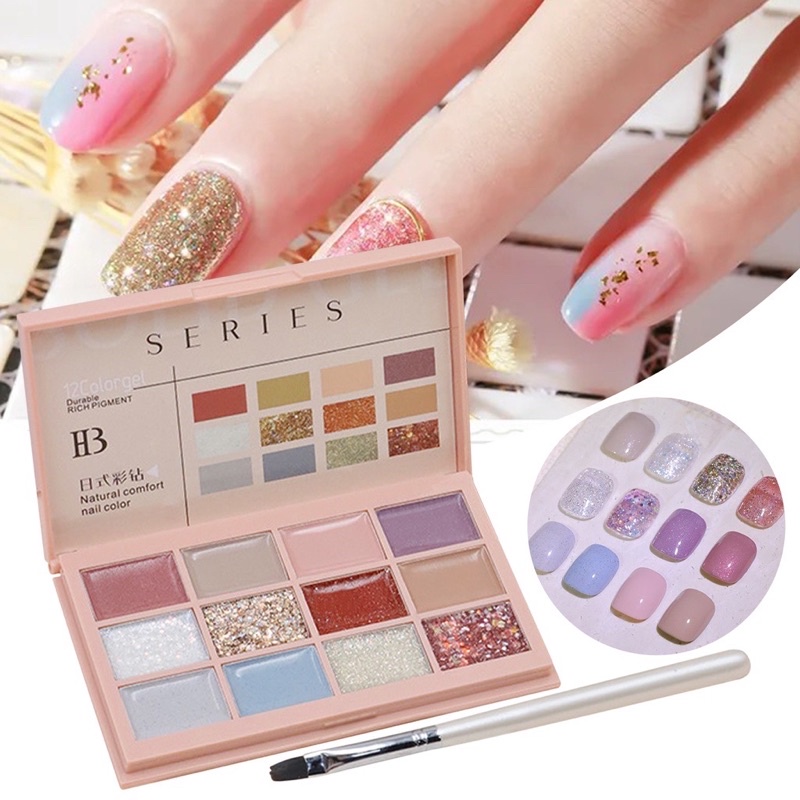 Sơn gel kem hanbi bảng 12 ô ,chất siêu đặc mướt ( tặng kèm cọ )