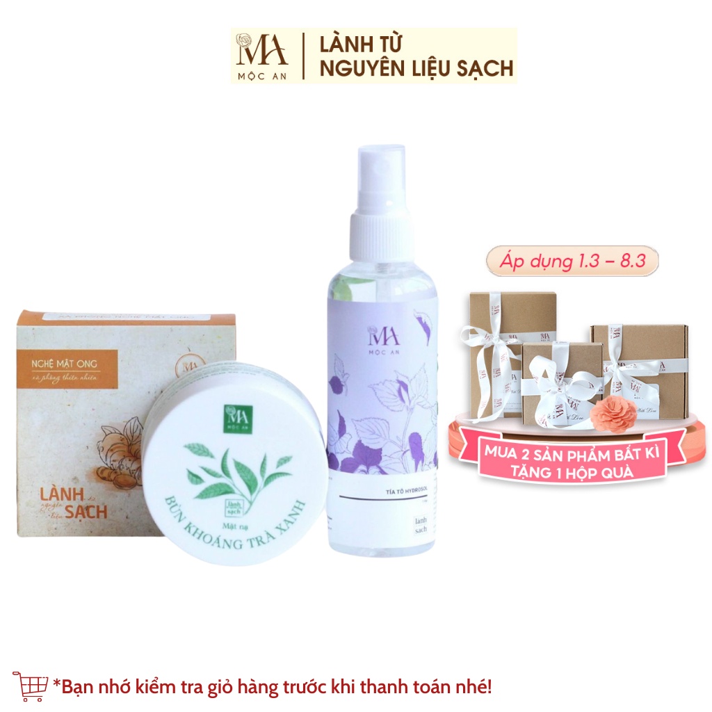 Combo Da Mặt Giảm Mụn Bọc Mộc An 3 Sản Phẩm Chiết Xuất Tự Nhiên, Chăm Sóc Làn Da Sáng Mịn