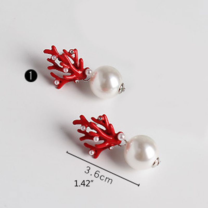 Bông Tai Hình Sừng Hươu Bằng Acrylic Tráng Men Màu Đỏ San Hô Thời Trang Dự Tiệc Cho Nữ