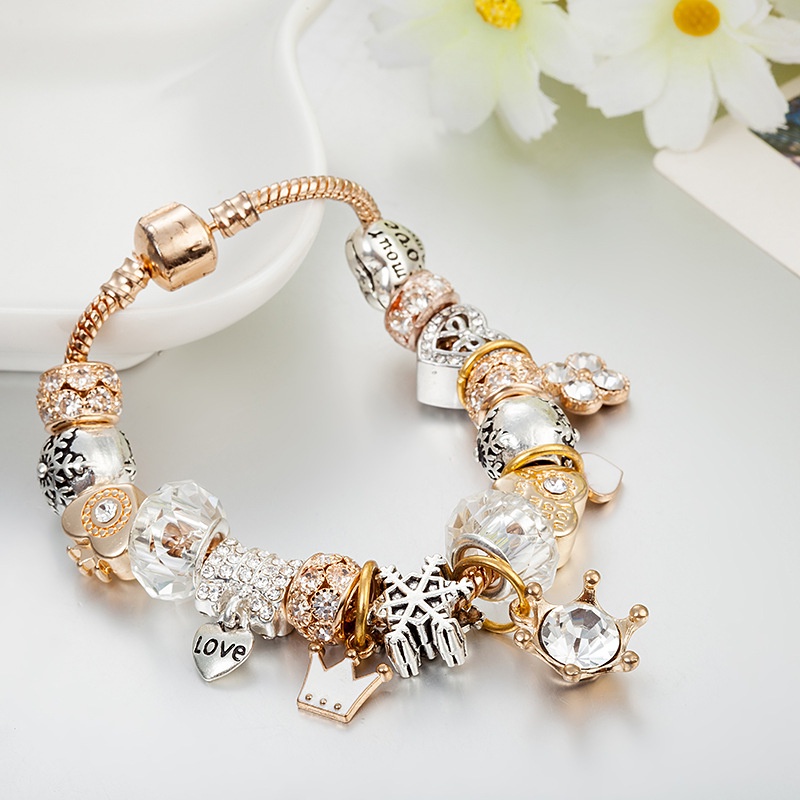 Vòng charm vàng hình vương miện  tình yêu vòng hạt cườm