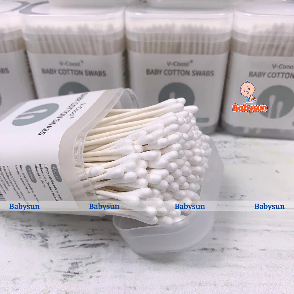 Tăm bông trẻ em hộp 200 que, tăm bông cho bé được làm từ bông tự nhiên, an toàn tuyệt đối cho bé