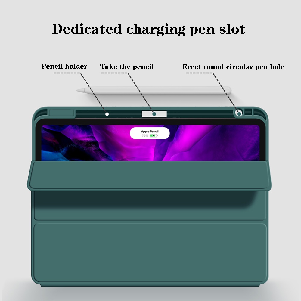 IKey All inclusive Magnetic Silicone Soft Protective Case For iPad Pro 11 12.9 2021 Air 4 4th gen Air 5 5th gen 10.9 inch 2018 2020 Tablet Ultra-Thin Anti-Drop Tri-Fold Smart Wake Sleep With Pen Slot Holder Flip Cover