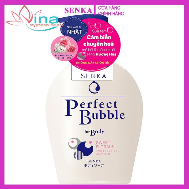 SỮA TẮM DƯỠNG ẨM SENKA PERFECT BUBBLE FOR BODY SWEET FLORAL HƯƠNG HOA HỒNG VÀ ĐINH HƯƠNG 500ML