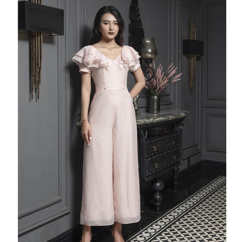 Jumpsuit cổ tim, bèo vai, đính xích eo Emspo AQL4048