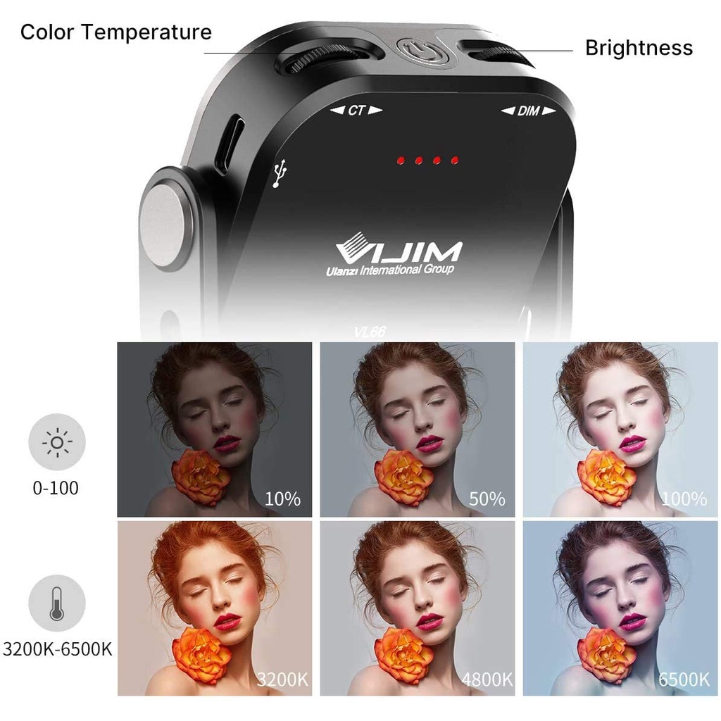ULANZI VIJIM VL66 (3200-6500K) - HÀNG CHÍNH HÃNG - Đèn LED xoay 360 độ, tích hợp pin 2000mAh có thể sạc lại