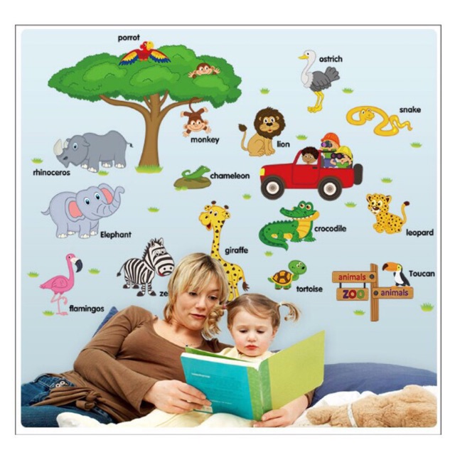 [RẺ BÔ ĐỊCH] Decal vườn thú tiếng anh cho bé