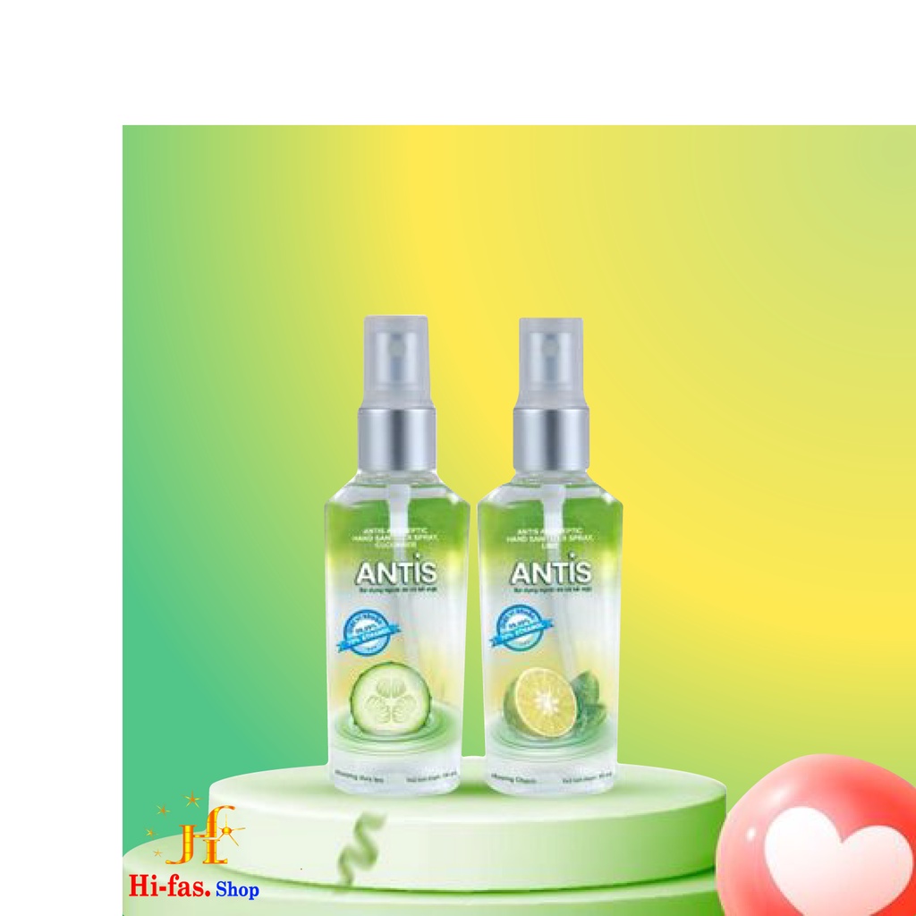 Dung dịch nước rửa tay sát khuẩn, dạng xịt ANTIS - 55ml – Hương chanh và hương dưa leo