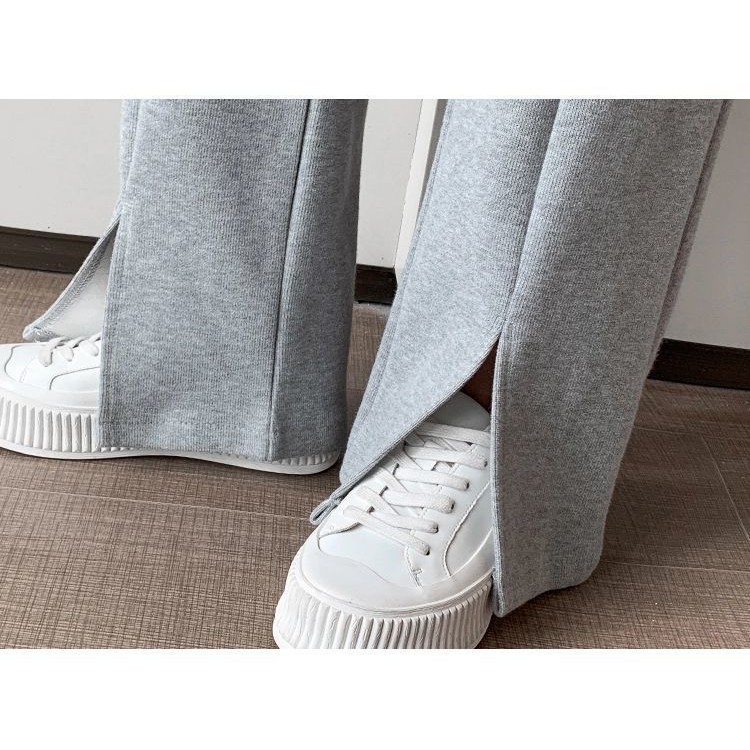 Quần dài lưng cao ống rộng thiết kế xẻ tà cá tính thời trang dành cho nữ | BigBuy360 - bigbuy360.vn