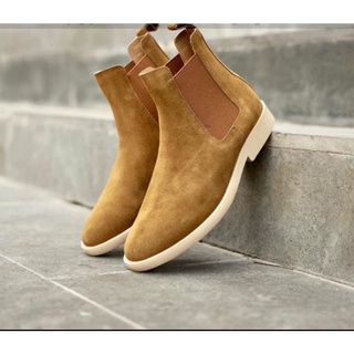 [ Sale ] . Giày Chelsea Boots Da Lộn Nâu Đế crep