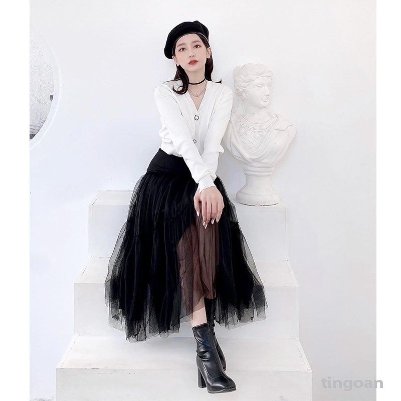 Chân váy dài 3 tầng phối lưới đen tingoan DAYDREAMING SWEETIE SKIRT/BL | BigBuy360 - bigbuy360.vn