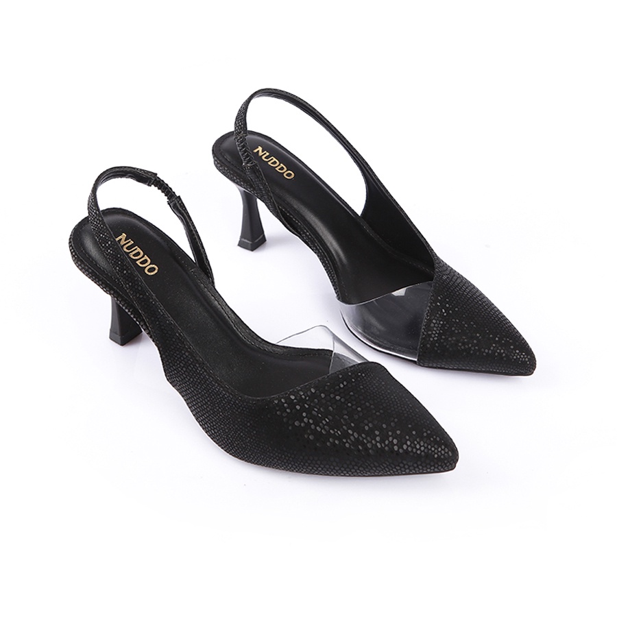 Giày cao gót nữ công sở 7 phân mũi nhọn gót đế nhọn bít mũi dáng slingback sandal phối quai sau thời trang Nuddo 726