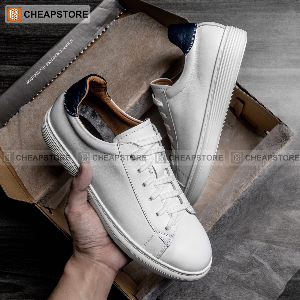 Giày da thể thao trắng CHEAPSTORE CS517 Trắng - Giày da bò tăng chiều cao thể thao (bảo hành 24 tháng)