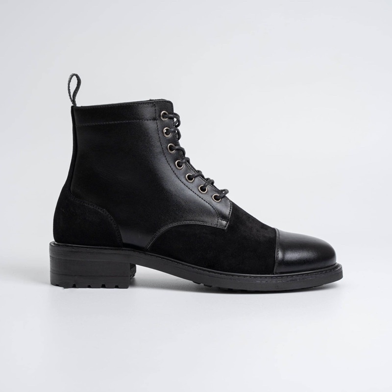 Giày da nam cao cổ buộc dây da bò Ankle boots cao cấp