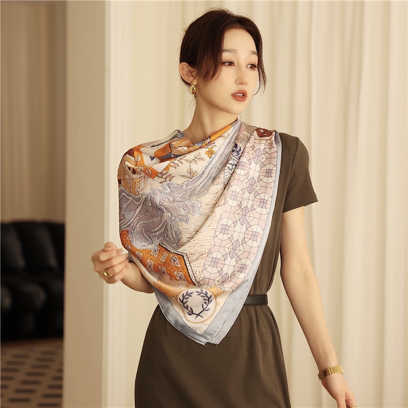 Khăn Choàng Cổ Vuông Vải Lụa In Họa Tiết Thời Trang WJ1014-121 110x110cm