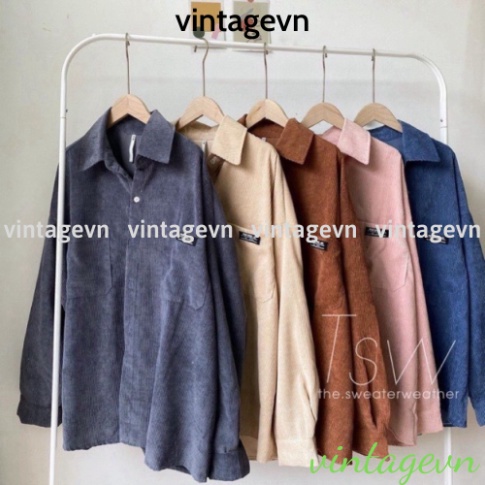 Áo sơ mi nhung tăm unisex fom rộng , áo sơ mi nam nữ oversize nam nữ từ 40 đến 70kg AS01 vintagevn