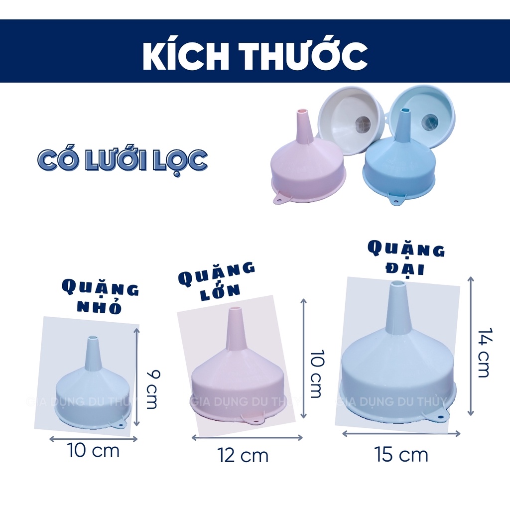 Quặng phễu đong rượu có lưới lọc đủ size nhựa PP chịu nhiệt của tổng kho gia dụng Du Thủy