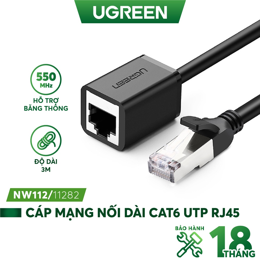 Cáp mạng kéo dài CAT6 UTP hai đầu RJ45 một đầu cái một đầu đực chính hãng UGREEN NW112