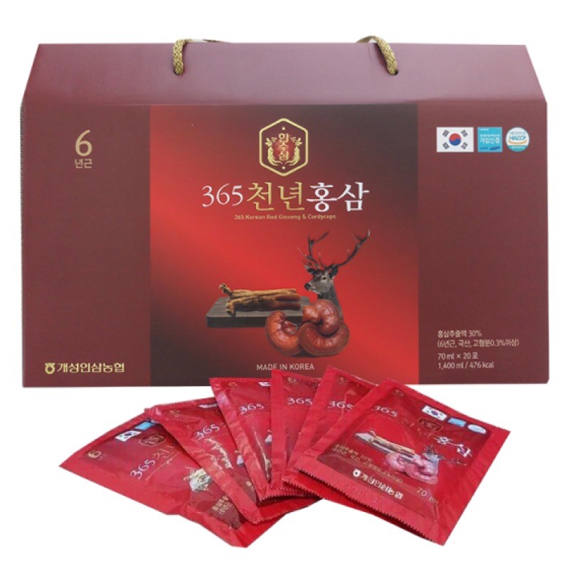 Nước hồng sâm linh chi nhung hươu korea hàn quốc , Hộp 20 gói x 70ml/ gói.