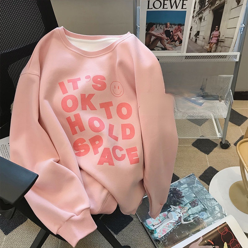 Áo Sweater Cổ Tròn Dáng Rộng In Chữ Thời Trang Mùa Thu Mới Cho Nữ